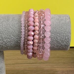Handmade pink glass bead stretch bracelets